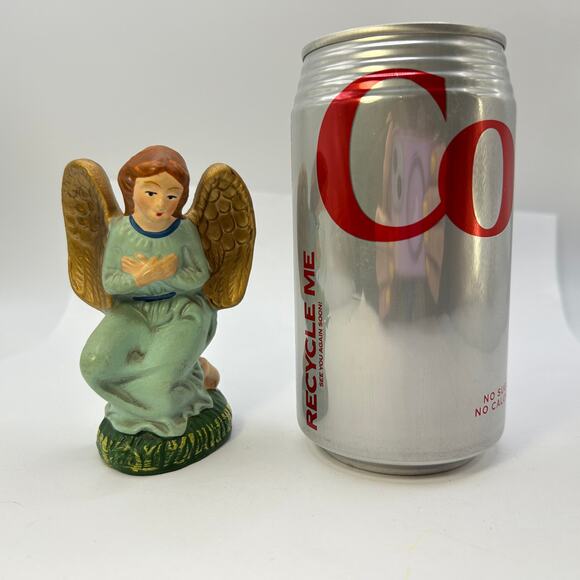 Vintage Nativity Angel Gold Wings Crossed Hands 3 3/4" Made in Japan Green - Picture 2 of 9